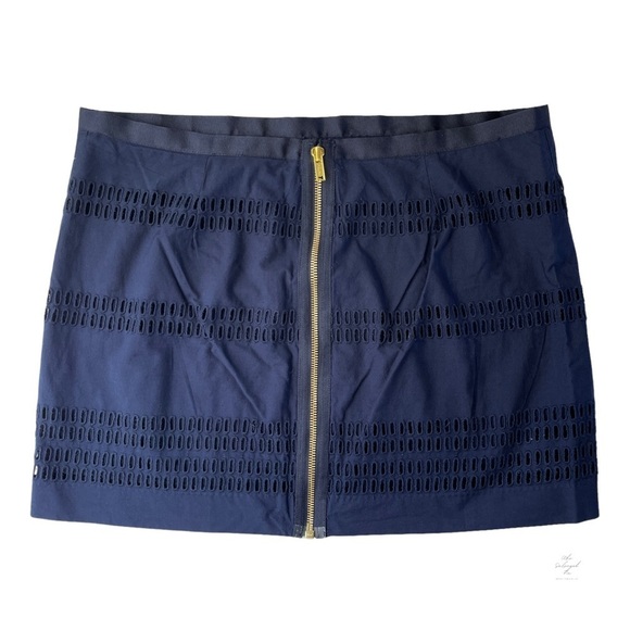 Gap Navy Blue Striped Embroidered Eyelet Mini Skirt Gold Zip Back Detail 8 - Picture 4 of 9
